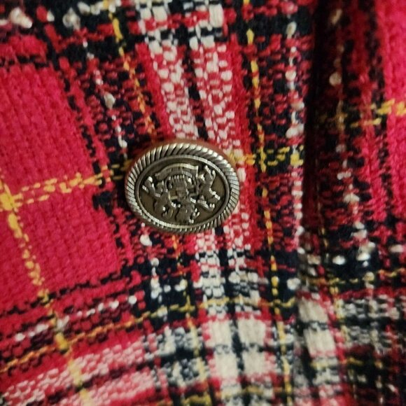 Vintage 90s Red Tan Plaid Double Breasted Blazer Academia Preppy Size 14 - Picture 4 of 5